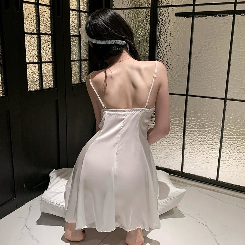 性感气质吊带蝴蝶睡裙纯欲显瘦蕾丝冰丝连衣裙睡衣女情趣内衣套装高清大图