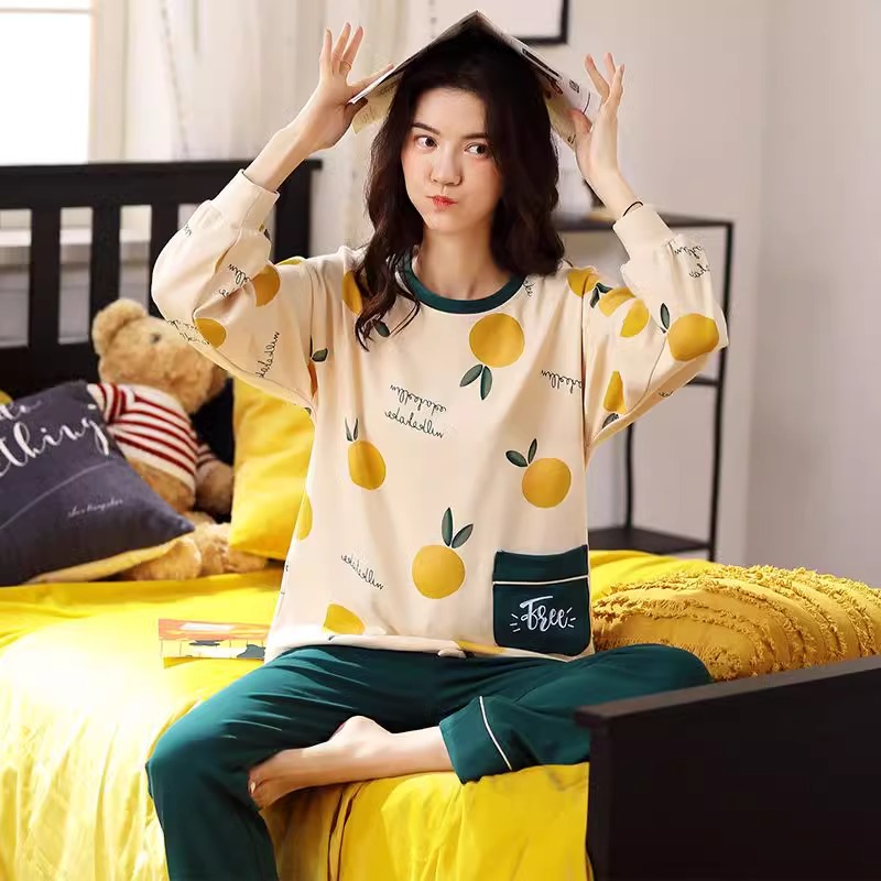 新款啄木鸟100%纯棉睡衣女春秋季长袖带胸垫秋冬可外穿家居服套季高清大图