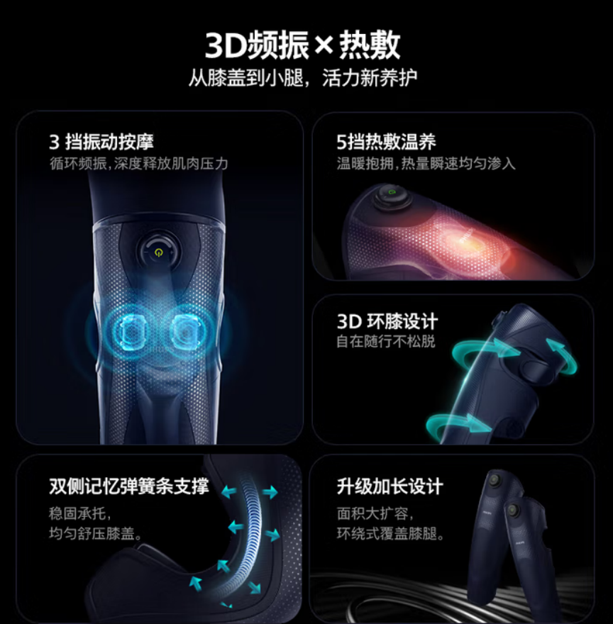 飞利浦(PHILIPS)膝盖按摩仪按摩器膝关节腿部保暖护膝热敷老寒腿 PPM3109L高清大图