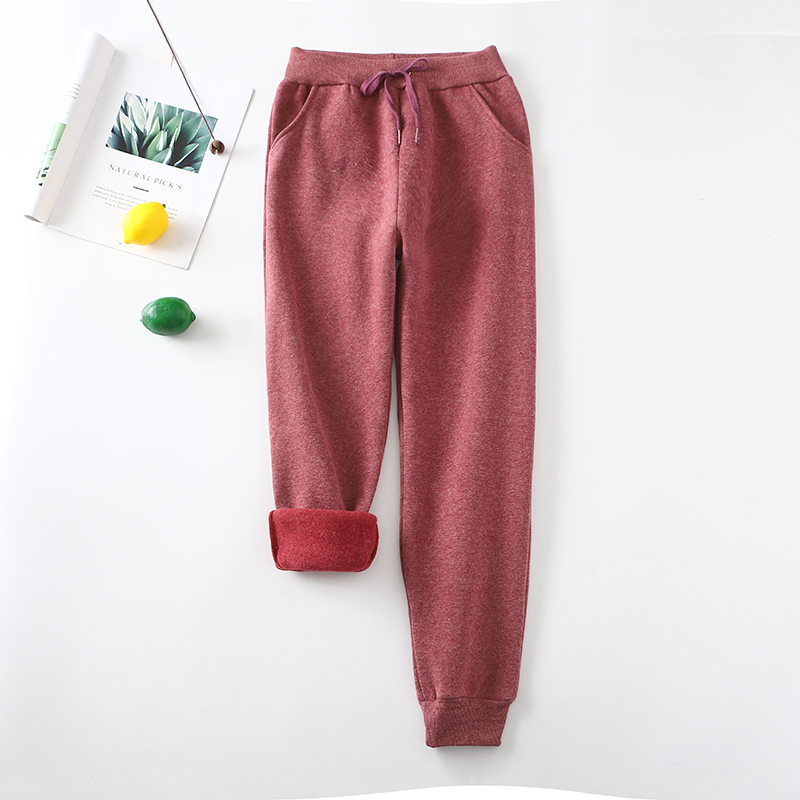 语娄抓绒加绒加厚卫裤女休闲运动裤小脚裤宽松大码保暖棉裤女裤子休闲