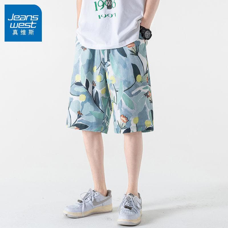 真维斯冰丝花短裤夏季外穿百搭宽松直筒休闲夏威夷度假沙滩裤速干图片