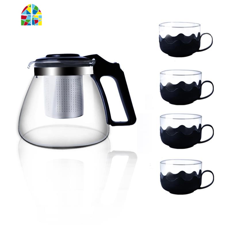 玻璃泡茶壶套装 家用茶具套装 茶杯冷水壶玻璃功夫茶具 茶叶过滤 FENGHOU 1000毫升泡茶壶+8只泡茶杯