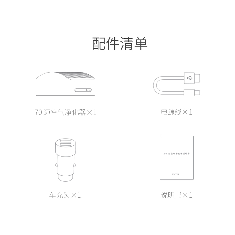 70迈 车载空气净化器智能空气净化器除尘异味雾霾PM2.5贰手烟便携迷你净化器 空净(含PM2.5滤芯)