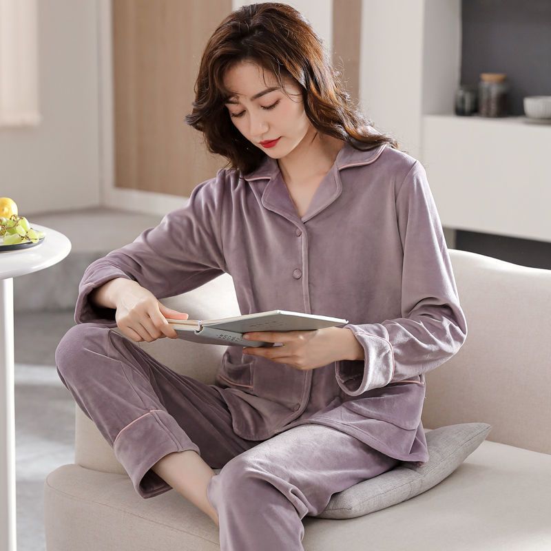 珊瑚绒睡衣女士秋冬季海岛绒加厚加绒中年妈妈大码保暖家居服套装
