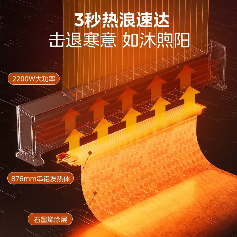 美的(Midea)踢脚线取暖器石墨烯 NDU-TDS 移动地暖浴室防水速热电暖气节能省电制热烤火炉辅助干衣高清大图