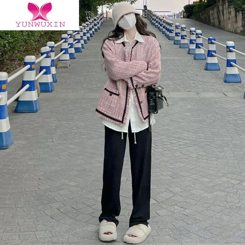 YUNWUXIN灰色阔腿裤女冬2022新款高腰垂感宽松直筒卫裤显瘦休闲运动裤