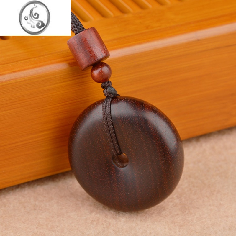 jimi小叶紫檀木吊坠原创平安扣木质项链男女长款百搭复古毛衣链挂件