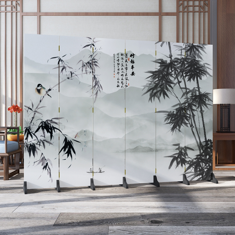 中式屏风卧室遮挡家用装饰隔断墙客厅酒店办公室折叠移动双面折屏 青色爆款21