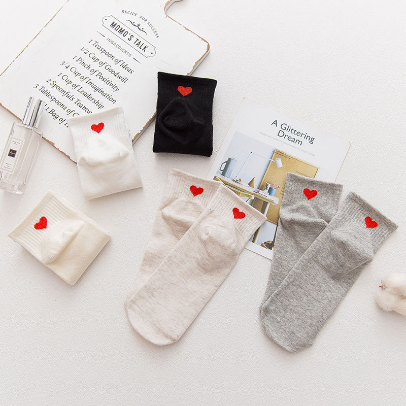 俞兆林袜子女春季纯棉短筒袜女士低帮纯色袜子学院风心形百搭女袜短袜女5双装高清大图