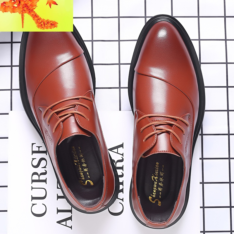 男鞋春季男士皮商务休闲皮鞋男潮流韩版软底帅气正装尖头英伦风 简畅休闲鞋