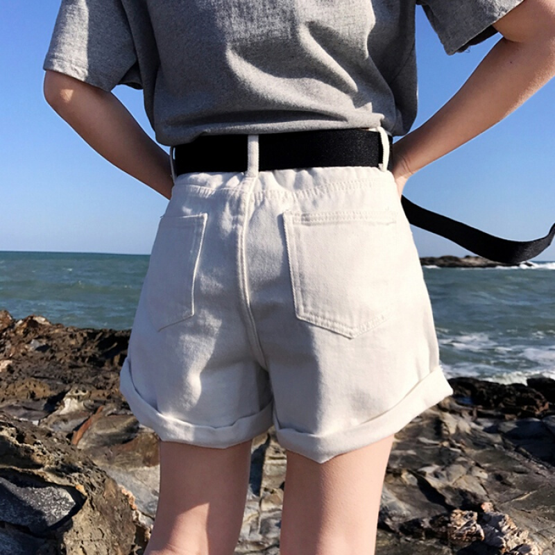 夏装女装新款韩版卷边破洞宽松阔腿裤短裤高腰牛仔裤热裤学生