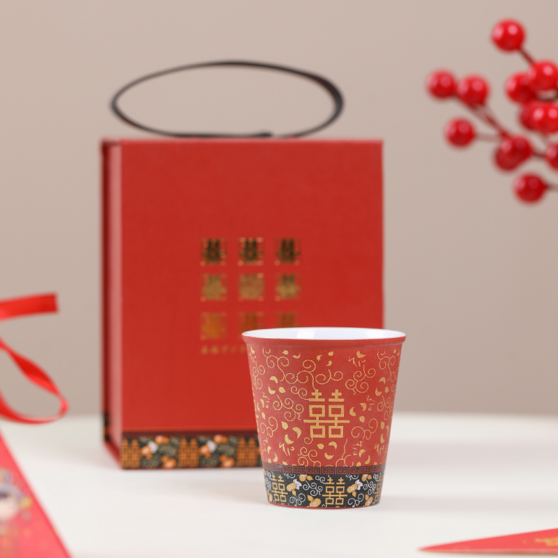 MULTIPOTENT功夫茶杯陶瓷婚庆中国红吾家有喜泡茶杯主人杯单杯婚宴喜庆茶杯