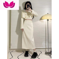 七斓辣妹套装女2023早春新款小香风气质名媛西装高腰显瘦半身裙三件套 S 米色套装
