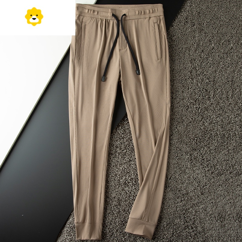 fish basket轻奢夏季薄款冰丝滑料弹力裤子男修身束脚高端欧货条纹