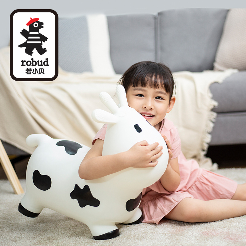 若态若小贝跳跳马 坐骑安全1-2-3-4-5-6岁儿童骑马橡胶充气婴幼玩具小孩可坐宝宝跳跳鹿摇摇马 TM02W白牛奶牛