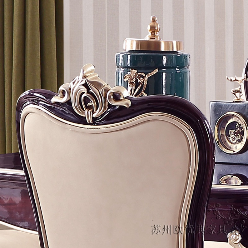 欧式餐桌椅组合 新古典长方形6人饭桌 简约全实木花餐桌椅组合 餐椅一桌四椅支架结构