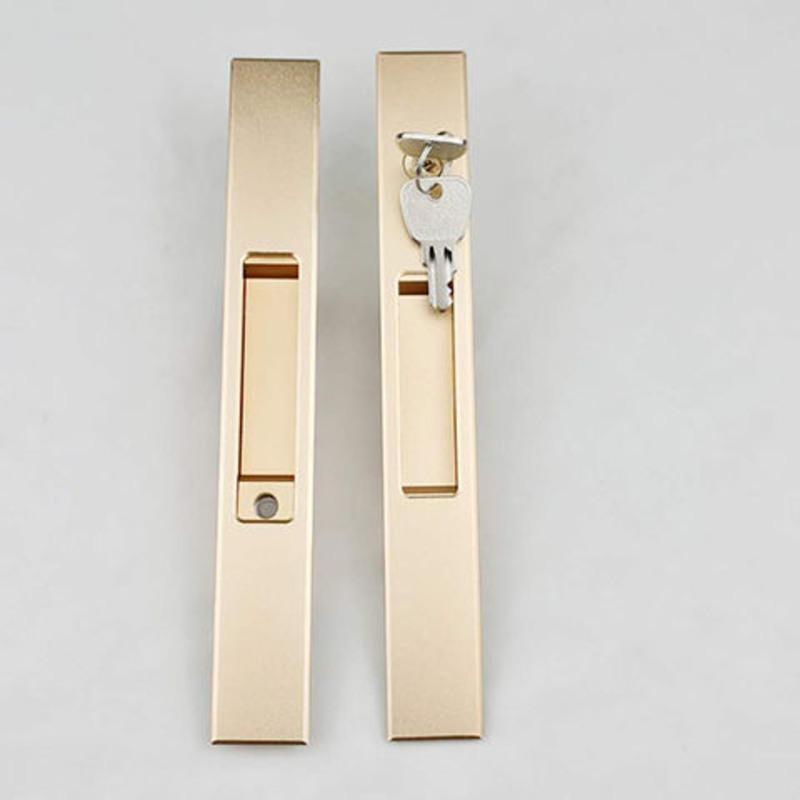 铝合金推拉门带钥匙锁门窗配件中空玻璃门一字钩锁阳台移门条形锁金色