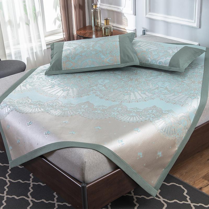 美帮汇冰丝凉席三件套1.8m床夏季席子1.5米可水洗折叠夏凉席1.2空调软席高清大图