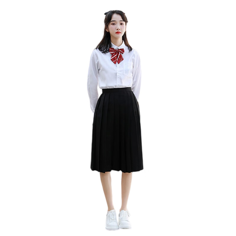 Tduo长袖合唱演出服套装 D06 套 女款-白长袖+中裙+红皇冠领结 XS