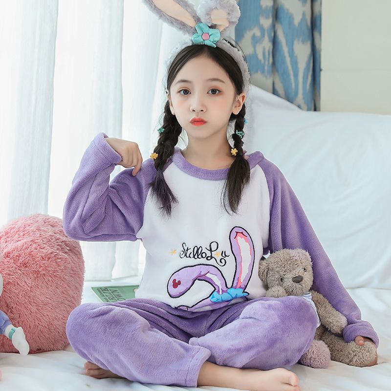 儿童睡衣秋冬季加厚款中大童法兰绒保暖套装女童珊瑚绒家居服公主