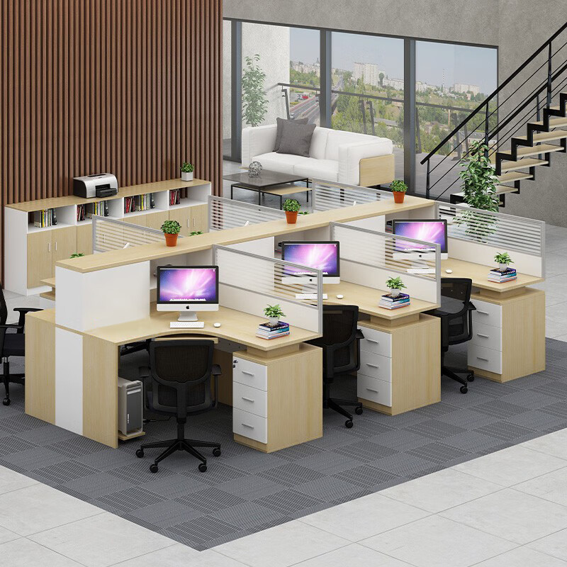 域赢屏风办公桌职员办公桌现代隔断员工位电脑桌工作卡位干字型6人位高清大图