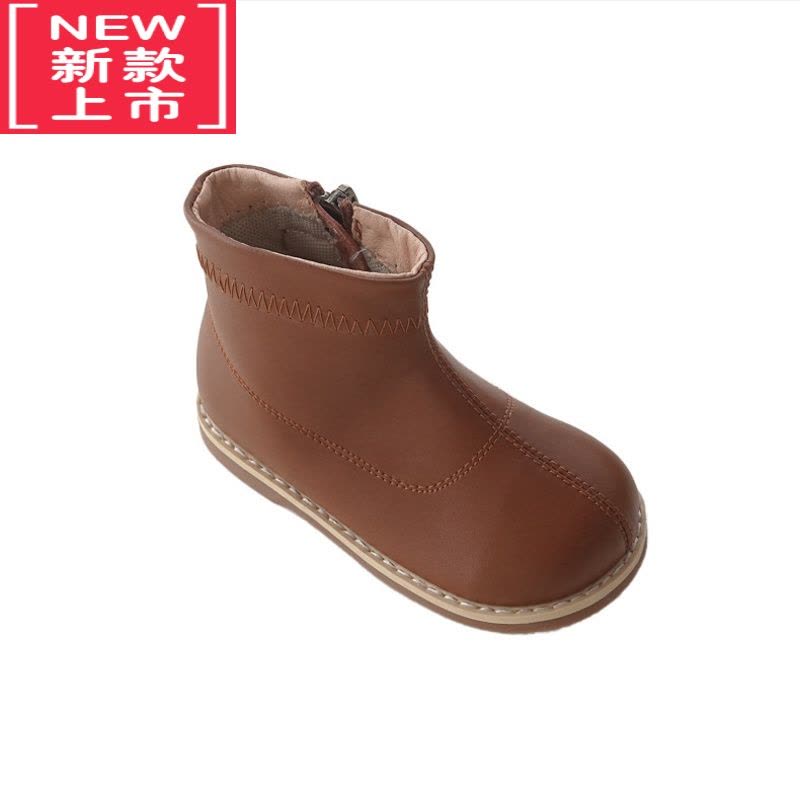可莉允女童靴子2022秋冬韩版皮靴男童中筒靴加绒宝宝软底侧拉链儿童短靴图片