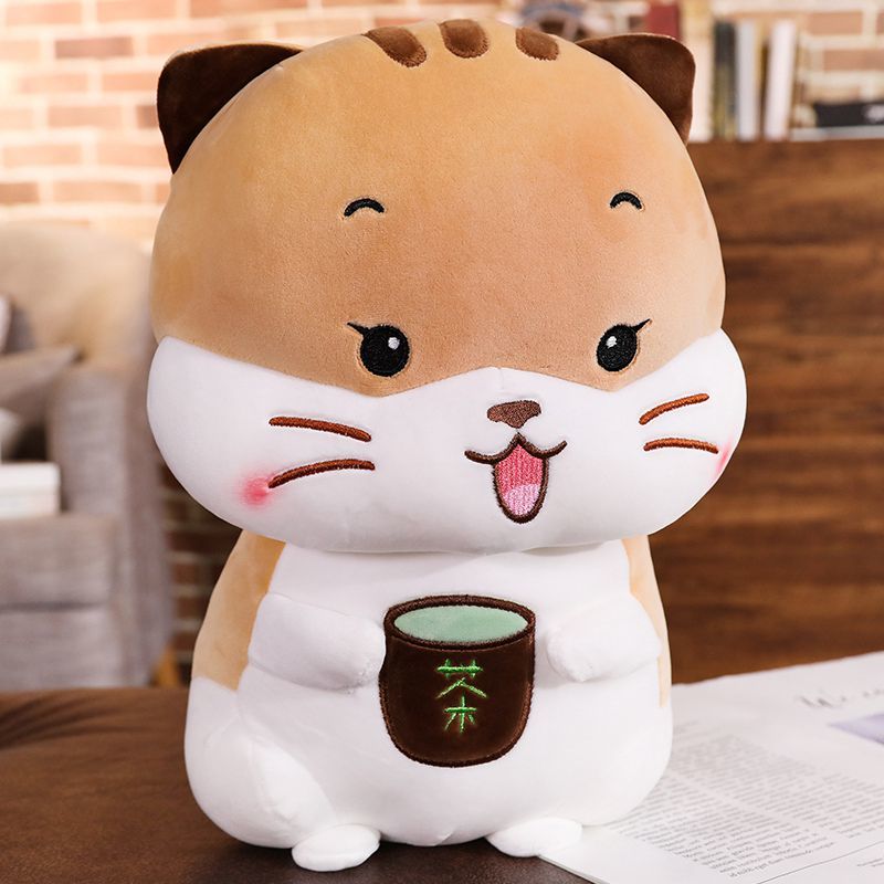 新品可爱小猫咪公仔毛绒玩具茶杯猫布娃娃玩偶睡觉抱枕儿童女生日 棕色_ 35cm