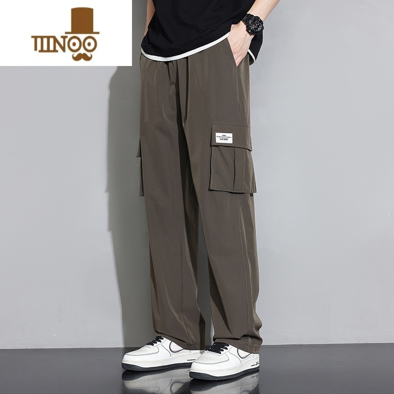 xu冰丝工装休闲裤男生夏季薄款宽松阔腿裤2023新款潮流直筒长裤男士