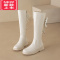 可莉允软皮不起褶!白色儿童靴子女童长靴2022新款冬季童靴长筒高筒皮靴
