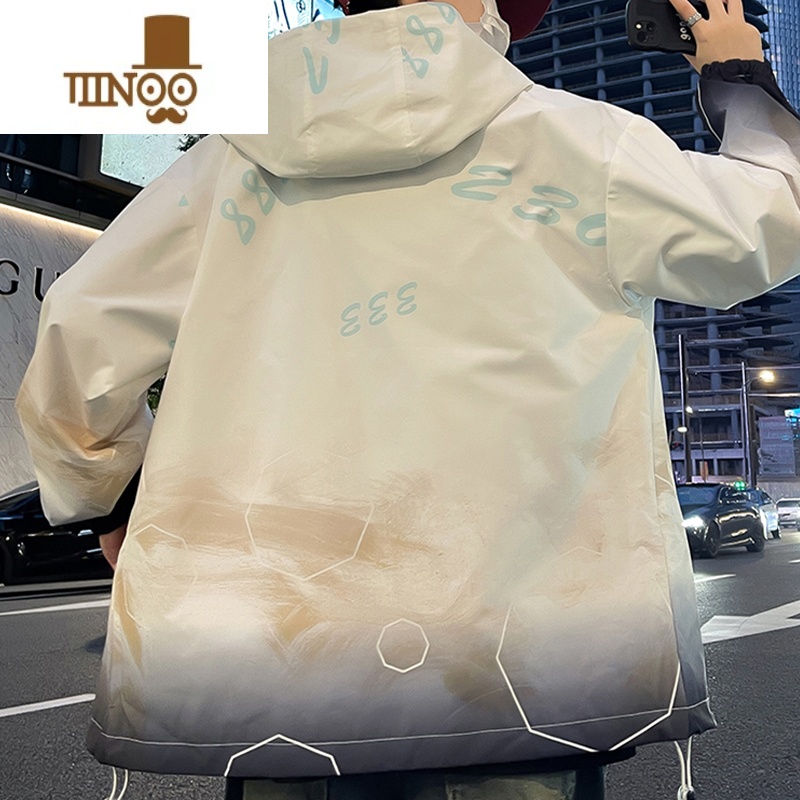 YANXU渐变色夹克男新款潮牌连帽防风衣服宽松青少年冲锋衣外套男高清大图