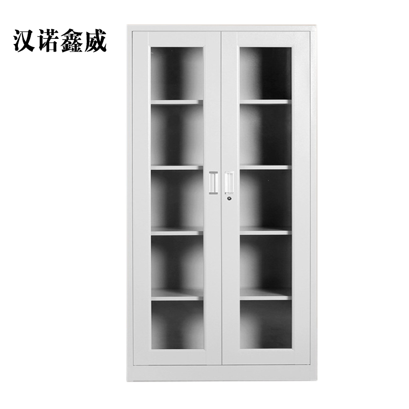 汉诺鑫威钢制文件柜资料柜档案柜财务凭证柜带锁储物柜铁皮柜书柜通玻对开门文件柜高清大图