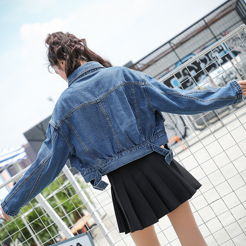 怪味少女外套酷女生帅气街头不对称嘻哈少女春秋短外套bf牛仔上衣