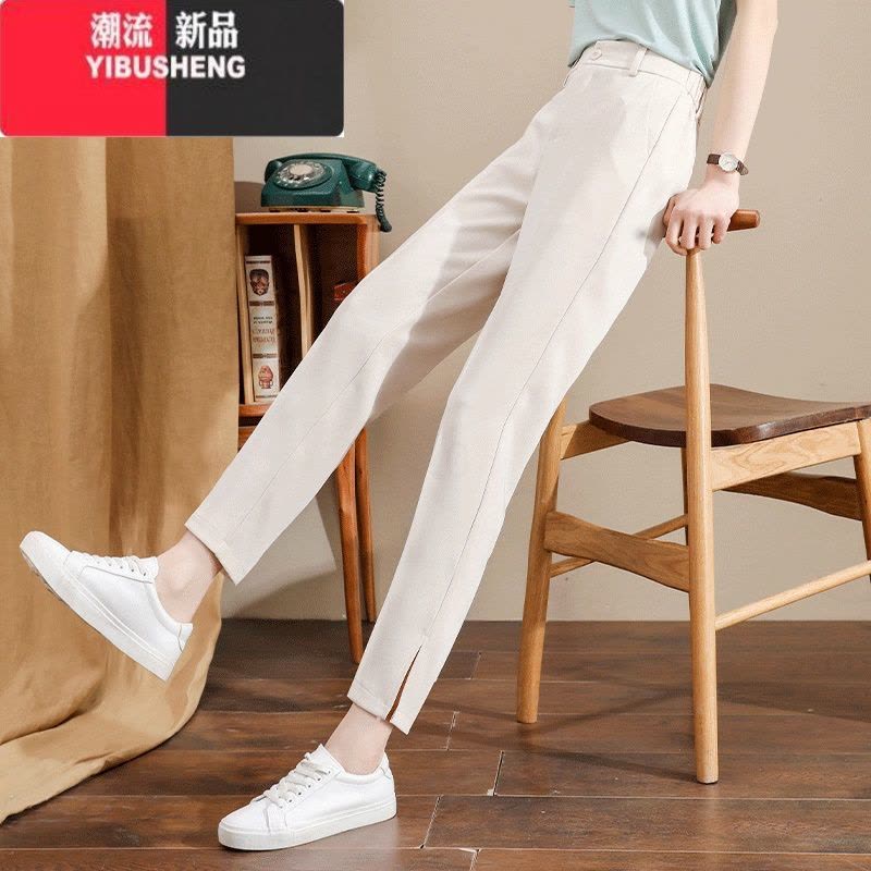 YIBUSHENG西装裤女裤季薄款2024新款开叉九分直筒八分小个子休闲烟管裤子图片