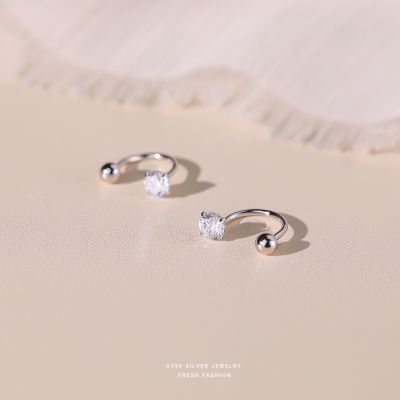 s999纯银超闪四爪锆石拧螺丝耳钉女小众足银耳饰轻奢简约百搭耳钩送女朋友老婆情人节七夕生日礼物 白金色/4mm