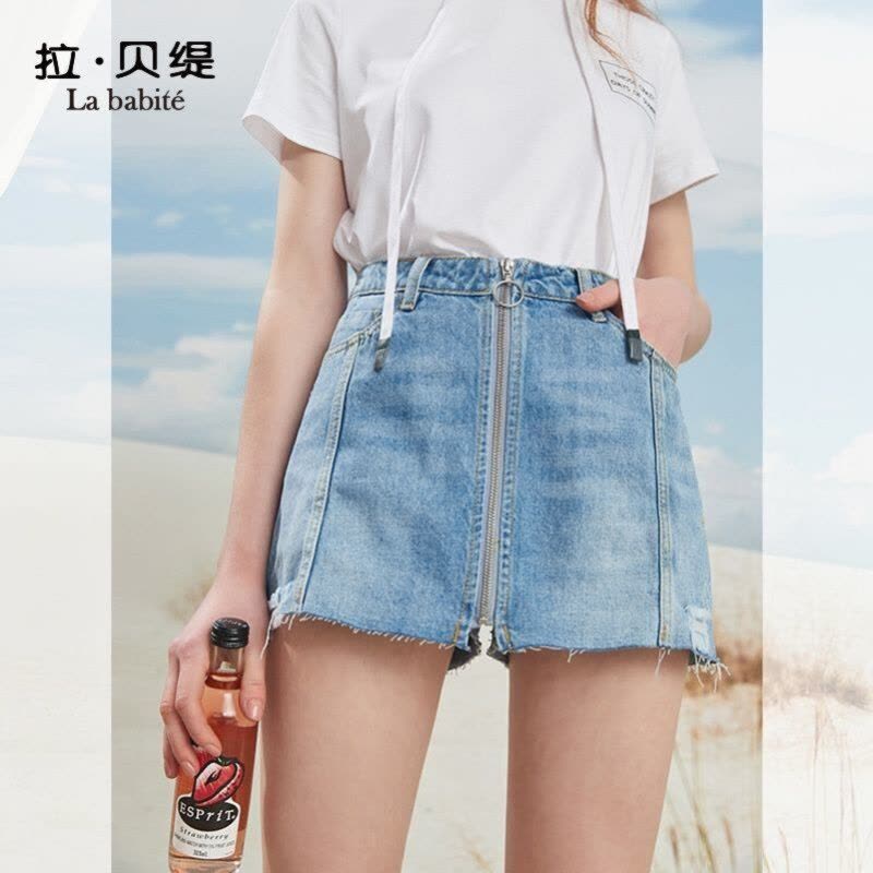 拉夏贝尔拉贝缇高腰牛仔短裤女装夏季新款韩版宽松a字休闲阔图片