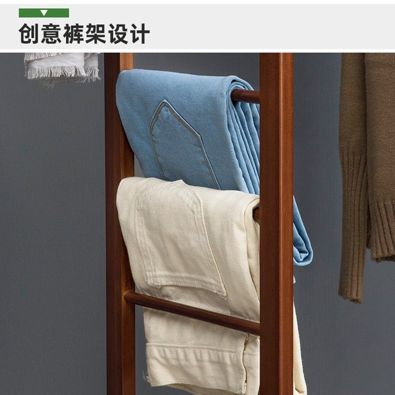 尔迈简易落地室内简约衣帽架欧式带裤架挂衣架晾衣服架 原色