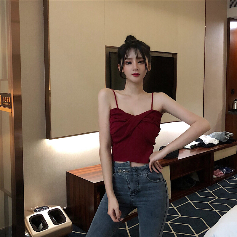 波迷娜(BOMINA)网红美背夏季心机小吊带性感百搭胖韩风性感交叉外穿吊带背心女200斤大码内搭短款针织上衣无袖