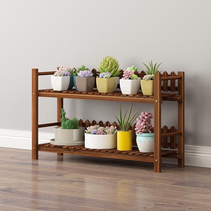 森美人实木质花架子多层阳台置物室内外落地客厅置物盆架多肉肉铁艺