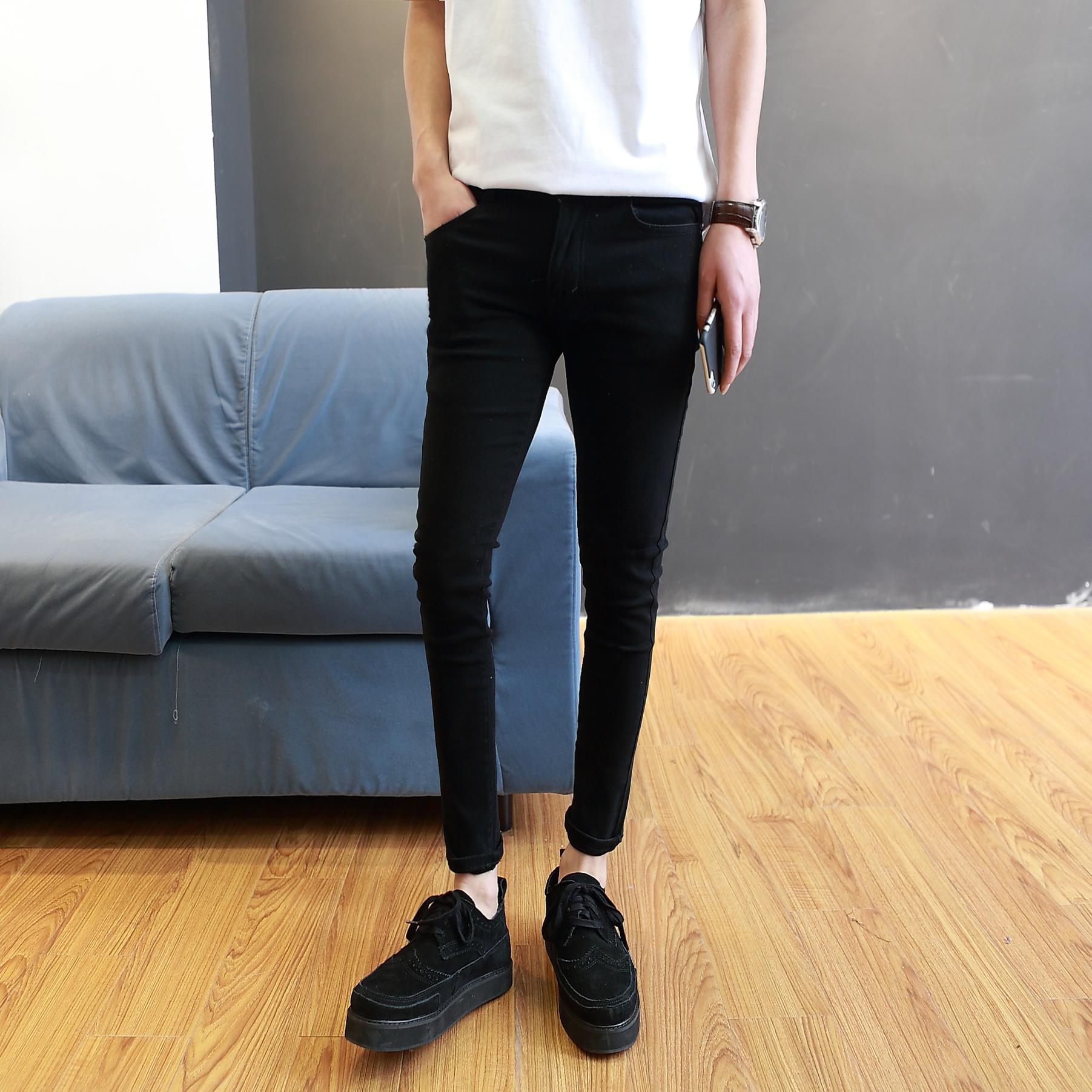 baluoshang个性破洞九分牛仔裤男小脚裤弹力9分百搭韩版潮流显瘦学生