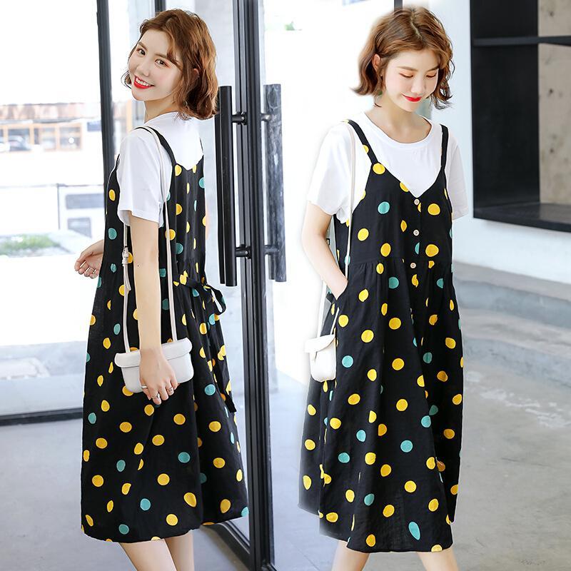 迪鲁奥(DILUAO)孕妇装夏装连衣裙套装中长款过膝宽松夏天裙子2021新款时尚加大码孕妇裙