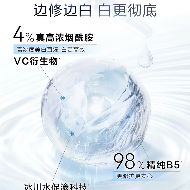 自然堂烟酰胺细致美白安瓶 面膜(安瓶1.5ml+面膜33ml)*5片高清大图