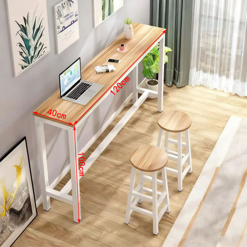 晋舰家用吧台奶茶店高脚桌商业长条桌酒吧台桌椅组合120*40*100+2凳高清大图