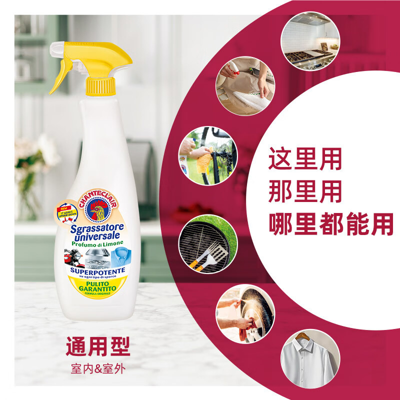 CHANTECLAIR大公鸡管家意大利原装进口 油污清洁剂 油烟机清洗剂厨房重油污净 600ml*3瓶高清大图