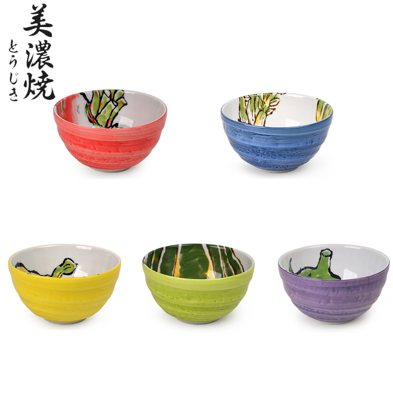 美浓烧日本进口餐具日式和风釉下彩色碗拉面碗吃饭碗家用汤碗6.3英寸(5碗装)