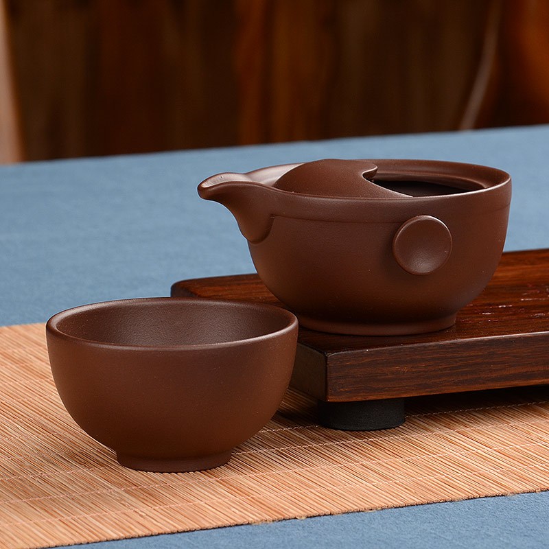 尚帝(shangdi)紫砂快客杯一壶一杯套装紫砂茶具便携旅行功夫茶壶茶杯主人杯组合 原矿云卷朱泥快客杯