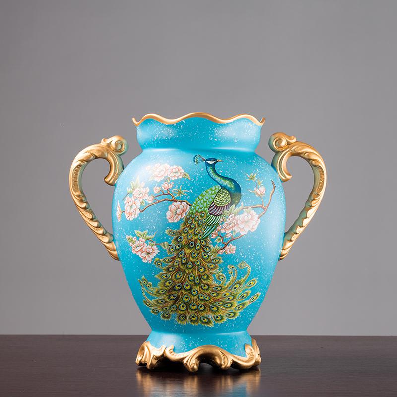 美帮汇欧式陶瓷花瓶装饰摆件美式复古客厅电视柜玄关插花仿真干花艺套装高清大图
