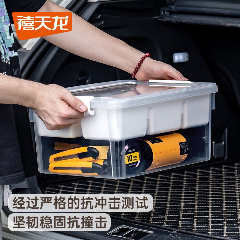 禧天龙(Citylong) X-6020收纳箱(高透烟熏灰)多功能双层隔板分类手提美术生专用绘画工具储存箱*2个装高清大图