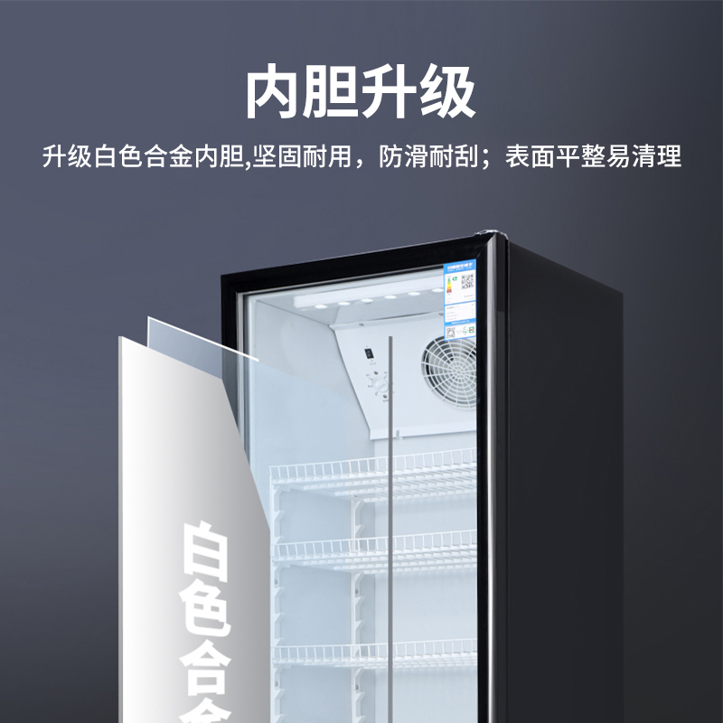 澳柯玛216升单门冷藏展示柜啤酒饮料水果保鲜商用冰箱无灯箱立式冷柜