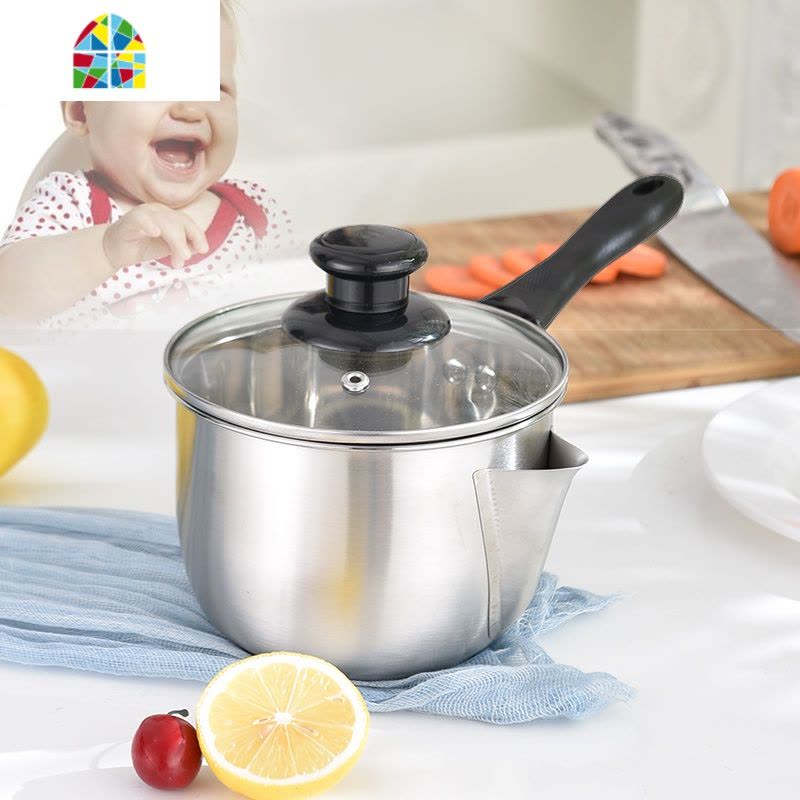304不锈钢奶锅不粘锅热奶锅小电磁炉婴儿宝宝辅食锅滤油 FENGHOU 304奶锅[可滤油]两用特大号单柄带盖图片