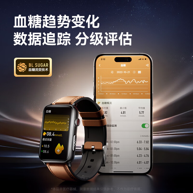 didoR50ProMax测血糖血压手表心电血压健康监测智能手表 黑色高清大图